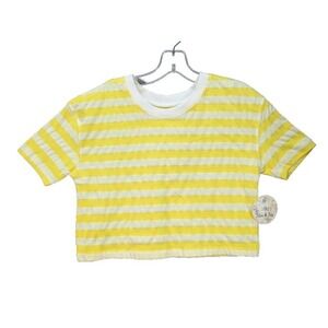Jolie‎ & Joy Striped Cropped Top Yellow White Boxy Casual 100% Cotton Small NWT